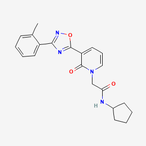 molecular formula C21H22N4O3 B2553670 N-cyclopentyl-2-{3-[3-(2-methylphenyl)-1,2,4-oxadiazol-5-yl]-2-oxo-1,2-dihydropyridin-1-yl}acetamide CAS No. 1251571-22-8
