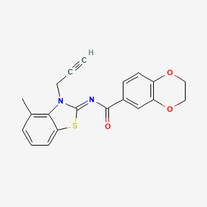 N-(4-methyl-3-prop-2-ynyl-1,3-benzothiazol-2-ylidene)-2,3-dihydro-1,4-benzodioxine-6-carboxamide
