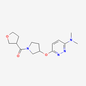 molecular formula C15H22N4O3 B2553679 N,N-dimethyl-6-{[1-(oxolane-3-carbonyl)pyrrolidin-3-yl]oxy}pyridazin-3-amine CAS No. 2034437-32-4