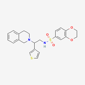 molecular formula C23H24N2O4S2 B2553683 N-(2-(3,4-dihydroisoquinolin-2(1H)-yl)-2-(thiophen-3-yl)ethyl)-2,3-dihydrobenzo[b][1,4]dioxine-6-sulfonamide CAS No. 954600-21-6