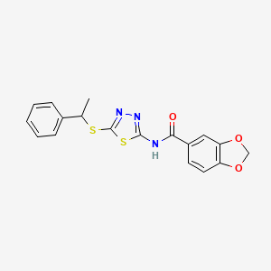 molecular formula C18H15N3O3S2 B2553711 N-(5-((1-phenylethyl)thio)-1,3,4-thiadiazol-2-yl)benzo[d][1,3]dioxole-5-carboxamide CAS No. 477216-06-1
