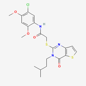 molecular formula C21H24ClN3O4S2 B2553714 N-(5-chloro-2,4-dimethoxyphenyl)-2-{[3-(3-methylbutyl)-4-oxo-3,4-dihydrothieno[3,2-d]pyrimidin-2-yl]sulfanyl}acetamide CAS No. 1252910-31-8