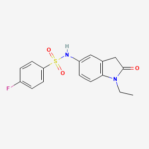 molecular formula C16H15FN2O3S B2553730 N-(1-ethyl-2-oxo-2,3-dihydro-1H-indol-5-yl)-4-fluorobenzene-1-sulfonamide CAS No. 921786-63-2