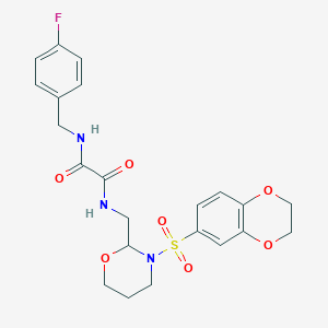 molecular formula C22H24FN3O7S B2553737 N-{[3-(2,3-dihydro-1,4-benzodioxine-6-sulfonyl)-1,3-oxazinan-2-yl]methyl}-N'-[(4-fluorophenyl)methyl]ethanediamide CAS No. 869071-70-5