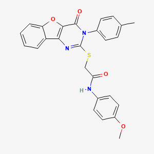 molecular formula C26H21N3O4S B2553795 N-(4-methoxyphenyl)-2-{[5-(4-methylphenyl)-6-oxo-8-oxa-3,5-diazatricyclo[7.4.0.0^{2,7}]trideca-1(9),2(7),3,10,12-pentaen-4-yl]sulfanyl}acetamide CAS No. 872208-13-4