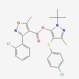 1-(tert-butyl)-4-((4-chlorophenyl)thio)-3-methyl-1H-pyrazol-5-yl 3-(2-chlorophenyl)-5-methylisoxazole-4-carboxylate