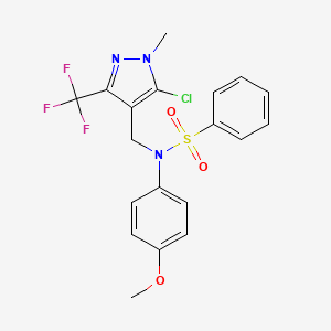 molecular formula C19H17ClF3N3O3S B2553891 N-{[5-chloro-1-methyl-3-(trifluoromethyl)-1H-pyrazol-4-yl]methyl}-N-(4-methoxyphenyl)benzenesulfonamide CAS No. 955976-96-2