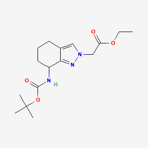 molecular formula C16H25N3O4 B2553898 ethyl 2-(7-{[(tert-butoxy)carbonyl]amino}-4,5,6,7-tetrahydro-2H-indazol-2-yl)acetate CAS No. 1797646-46-8