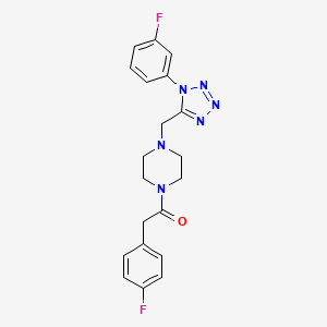 molecular formula C20H20F2N6O B2553957 2-(4-fluorophenyl)-1-(4-((1-(3-fluorophenyl)-1H-tetrazol-5-yl)methyl)piperazin-1-yl)ethanone CAS No. 1021254-20-5