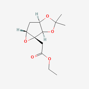 molecular formula C12H18O5 B2553996 ethyl 2-[(1R,2R,4R,6R)-8,8-dimethyl-3,7,9-trioxatricyclo[4.3.0.02,4]nonan-2-yl]acetate CAS No. 148811-50-1