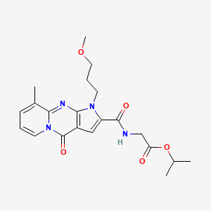 molecular formula C21H26N4O5 B2554031 Propan-2-yl 2-{[6-(3-methoxypropyl)-10-methyl-2-oxo-1,6,8-triazatricyclo[7.4.0.0^{3,7}]trideca-3(7),4,8,10,12-pentaen-5-yl]formamido}acetate CAS No. 900270-62-4