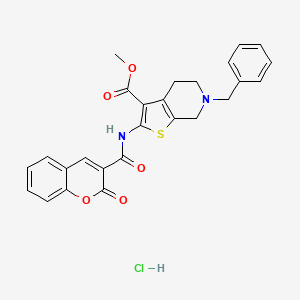 molecular formula C26H23ClN2O5S B2554081 methyl 6-benzyl-2-(2-oxo-2H-chromene-3-carboxamido)-4,5,6,7-tetrahydrothieno[2,3-c]pyridine-3-carboxylate hydrochloride CAS No. 1331086-37-3