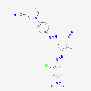 molecular formula C23H19ClN8O2S B025541 5-[(2-Chloro-4-nitrophenyl)diazenyl]-2-[[4-[2-cyanoethyl(ethyl)amino]phenyl]diazenyl]-4-methylthiophene-3-carbonitrile CAS No. 110553-23-6