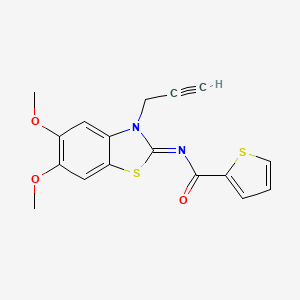 molecular formula C17H14N2O3S2 B2554172 N-[(2Z)-5,6-dimethoxy-3-(prop-2-yn-1-yl)-2,3-dihydro-1,3-benzothiazol-2-ylidene]thiophene-2-carboxamide CAS No. 895452-35-4