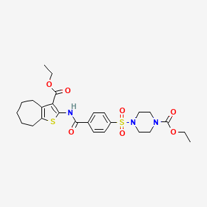 B2554209 ethyl 4-((4-((3-(ethoxycarbonyl)-5,6,7,8-tetrahydro-4H-cyclohepta[b]thiophen-2-yl)carbamoyl)phenyl)sulfonyl)piperazine-1-carboxylate CAS No. 398999-76-3