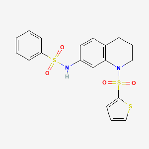 molecular formula C19H18N2O4S3 B2554216 N-(1-(thiophen-2-ylsulfonyl)-1,2,3,4-tetrahydroquinolin-7-yl)benzenesulfonamide CAS No. 898448-06-1