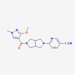 molecular formula C18H20N6O2 B2554354 6-[5-(3-Methoxy-1-methylpyrazole-4-carbonyl)-1,3,3a,4,6,6a-hexahydropyrrolo[3,4-c]pyrrol-2-yl]pyridine-3-carbonitrile CAS No. 2415533-41-2