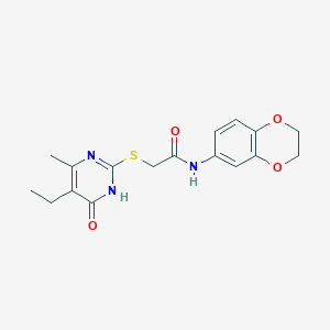 molecular formula C17H19N3O4S B2554356 N-(2,3-dihydro-1,4-benzodioxin-6-yl)-2-[(5-ethyl-6-methyl-4-oxo-1H-pyrimidin-2-yl)sulfanyl]acetamide CAS No. 552309-31-6