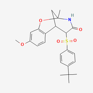 molecular formula C23H27NO5S B2554360 5-((4-(tert-butyl)phenyl)sulfonyl)-9-methoxy-2-methyl-5,6-dihydro-2H-2,6-methanobenzo[g][1,3]oxazocin-4(3H)-one CAS No. 1052614-36-4