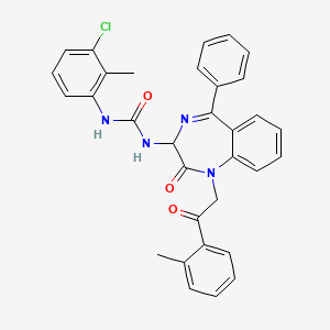 molecular formula C32H27ClN4O3 B2554366 N-(2,5-diaza-2-(2-(2-methylphenyl)-2-oxoethyl)-3-oxo-6-phenylbicyclo[5.4.0]undeca-1(7),5,8,10-tetraen-4-yl)((3-chloro-2-methylphenyl)amino)formamide CAS No. 1796929-54-8