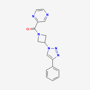 molecular formula C16H14N6O B2554376 (3-(4-phenyl-1H-1,2,3-triazol-1-yl)azetidin-1-yl)(pyrazin-2-yl)methanone CAS No. 2034424-83-2