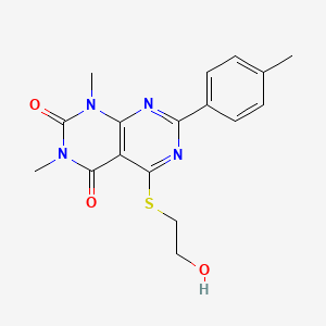 molecular formula C17H18N4O3S B2554378 5-(2-Hydroxyethylsulfanyl)-1,3-dimethyl-7-(4-methylphenyl)pyrimido[4,5-d]pyrimidine-2,4-dione CAS No. 872688-34-1