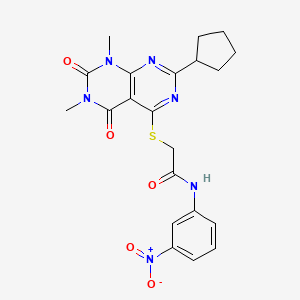 2-((2-cyclopentyl-6,8-dimethyl-5,7-dioxo-5,6,7,8-tetrahydropyrimido[4,5-d]pyrimidin-4-yl)thio)-N-(3-nitrophenyl)acetamide