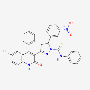 molecular formula C31H22ClN5O3S B2554382 3-(6-chloro-2-hydroxy-4-phenylquinolin-3-yl)-5-(3-nitrophenyl)-N-phenyl-4,5-dihydro-1H-pyrazole-1-carbothioamide CAS No. 394230-10-5