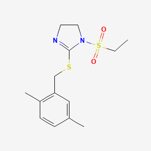 molecular formula C14H20N2O2S2 B2554427 2-[(2,5-二甲基苯基)甲硫基]-1-乙磺酰基-4,5-二氢咪唑 CAS No. 868217-88-3