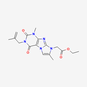 molecular formula C17H21N5O4 B2554435 ethyl 2-(1,7-dimethyl-3-(2-methylallyl)-2,4-dioxo-3,4-dihydro-1H-imidazo[2,1-f]purin-8(2H)-yl)acetate CAS No. 915933-89-0