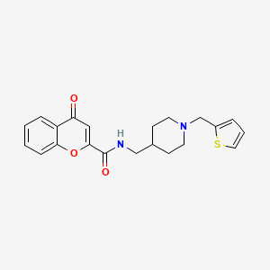 molecular formula C21H22N2O3S B2554437 4-oxo-N-((1-(thiophen-2-ylmethyl)piperidin-4-yl)methyl)-4H-chromene-2-carboxamide CAS No. 1208873-30-6