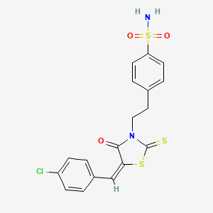 4-[2-[(5E)-5-[(4-chlorophenyl)methylidene]-4-oxo-2-sulfanylidene-1,3-thiazolidin-3-yl]ethyl]benzenesulfonamide