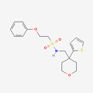 molecular formula C18H23NO4S2 B2554441 2-phenoxy-N-((4-(thiophen-2-yl)tetrahydro-2H-pyran-4-yl)methyl)ethanesulfonamide CAS No. 1428357-08-7