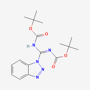 molecular formula C17H23N5O4 B2554448 tert-Butyl N-[(1H-1,2,3-benzotriazol-1-yl({[(tert-butoxy)carbonyl]imino})methyl]carbamate CAS No. 383910-37-0