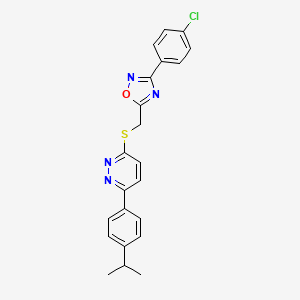 molecular formula C22H19ClN4OS B2554450 3-({[3-(4-Chlorophenyl)-1,2,4-oxadiazol-5-yl]methyl}sulfanyl)-6-[4-(propan-2-yl)phenyl]pyridazine CAS No. 1115285-88-5