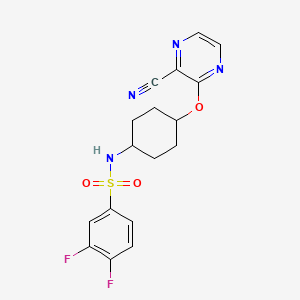 molecular formula C17H16F2N4O3S B2554577 3,4-difluoro-N-[(1r,4r)-4-[(3-cyanopyrazin-2-yl)oxy]cyclohexyl]benzene-1-sulfonamide CAS No. 2034437-95-9