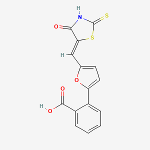 2-[5-[(Z)-(4-oxo-2-sulfanylidene-1,3-thiazolidin-5-ylidene)methyl]furan-2-yl]benzoic acid