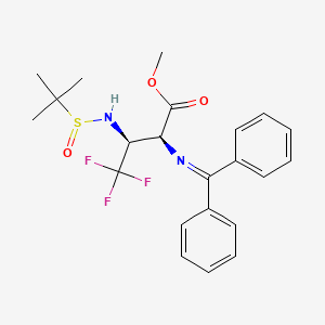 molecular formula C22H25F3N2O3S B2554599 Methyl (2S,3S)-2-[(diphenylmethylidene)amino]-4,4,4-trifluoro-3-{[(S)-2-methylpropane-2-sulfinyl]amino}butanoate CAS No. 1580519-74-9