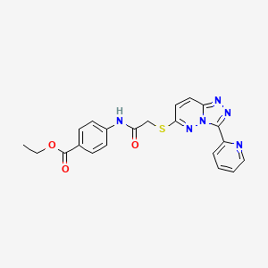 molecular formula C21H18N6O3S B2554601 Ethyl 4-(2-((3-(pyridin-2-yl)-[1,2,4]triazolo[4,3-b]pyridazin-6-yl)thio)acetamido)benzoate CAS No. 868967-71-9