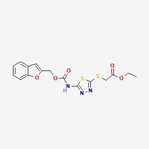 molecular formula C16H15N3O5S2 B2554654 Ethyl 2-[(5-{[(1-benzofuran-2-ylmethoxy)carbonyl]amino}-1,3,4-thiadiazol-2-yl)sulfanyl]acetate CAS No. 866042-06-0