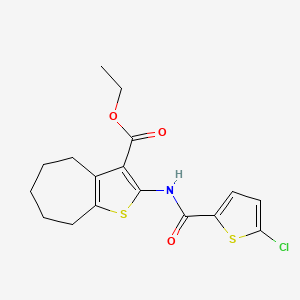 molecular formula C17H18ClNO3S2 B2554670 ethyl 2-(5-chlorothiophene-2-amido)-4H,5H,6H,7H,8H-cyclohepta[b]thiophene-3-carboxylate CAS No. 477504-68-0