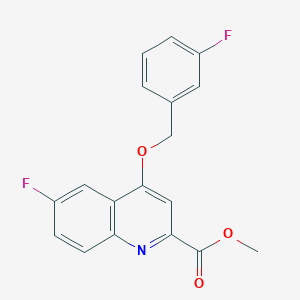 molecular formula C18H13F2NO3 B2554681 METHYL 6-FLUORO-4-[(3-FLUOROPHENYL)METHOXY]QUINOLINE-2-CARBOXYLATE CAS No. 1359396-28-3