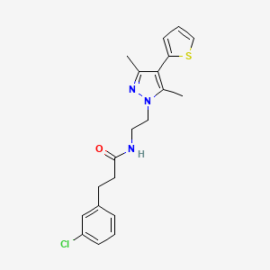 molecular formula C20H22ClN3OS B2554716 3-(3-chlorophenyl)-N-(2-(3,5-dimethyl-4-(thiophen-2-yl)-1H-pyrazol-1-yl)ethyl)propanamide CAS No. 2034323-87-8