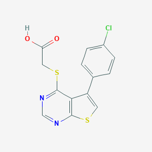 molecular formula C14H9ClN2O2S2 B255473 2-{[5-(4-chlorophenyl)thieno[2,3-d]pyrimidin-4-yl]sulfanyl}acetic acid 