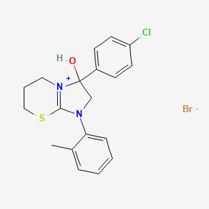 molecular formula C19H20BrClN2OS B2554750 3-(4-chlorophenyl)-3-hydroxy-1-(o-tolyl)-3,5,6,7-tetrahydro-2H-imidazo[2,1-b][1,3]thiazin-1-ium bromide CAS No. 1106749-43-2