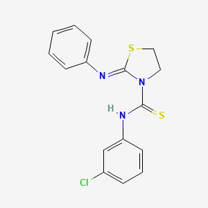 molecular formula C16H14ClN3S2 B2554895 (2Z)-N-(3-chlorophenyl)-2-(phenylimino)-1,3-thiazolidine-3-carbothioamide CAS No. 73317-85-8