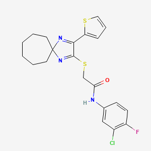 N-(3-chloro-4-fluorophenyl)-2-((3-(thiophen-2-yl)-1,4-diazaspiro[4.6]undeca-1,3-dien-2-yl)thio)acetamide