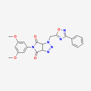 molecular formula C21H18N6O5 B2555080 5-(3,5-dimethoxyphenyl)-1-[(3-phenyl-1,2,4-oxadiazol-5-yl)methyl]-1H,3aH,4H,5H,6H,6aH-pyrrolo[3,4-d][1,2,3]triazole-4,6-dione CAS No. 1251594-74-7