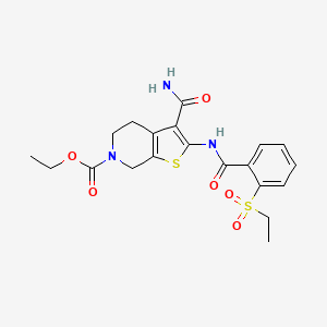 molecular formula C20H23N3O6S2 B2555132 ethyl 3-carbamoyl-2-(2-(ethylsulfonyl)benzamido)-4,5-dihydrothieno[2,3-c]pyridine-6(7H)-carboxylate CAS No. 886923-52-0