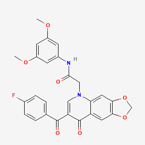 molecular formula C27H21FN2O7 B2555184 N-(3,5-dimethoxyphenyl)-2-[7-(4-fluorobenzoyl)-8-oxo-2H,5H,8H-[1,3]dioxolo[4,5-g]quinolin-5-yl]acetamide CAS No. 866342-92-9